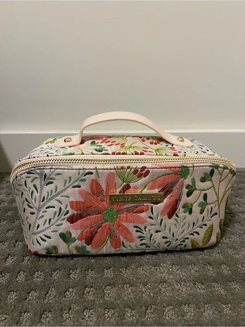 Vince Camuto Pink Floral Top-Handle Cosmetic Pouch